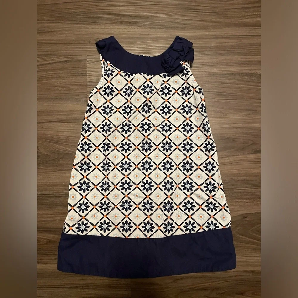 Gymboree Navy and Cream Floral Geometric Pattern Sleeveless Dress size 6